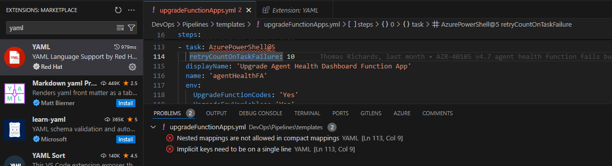 yaml validation error